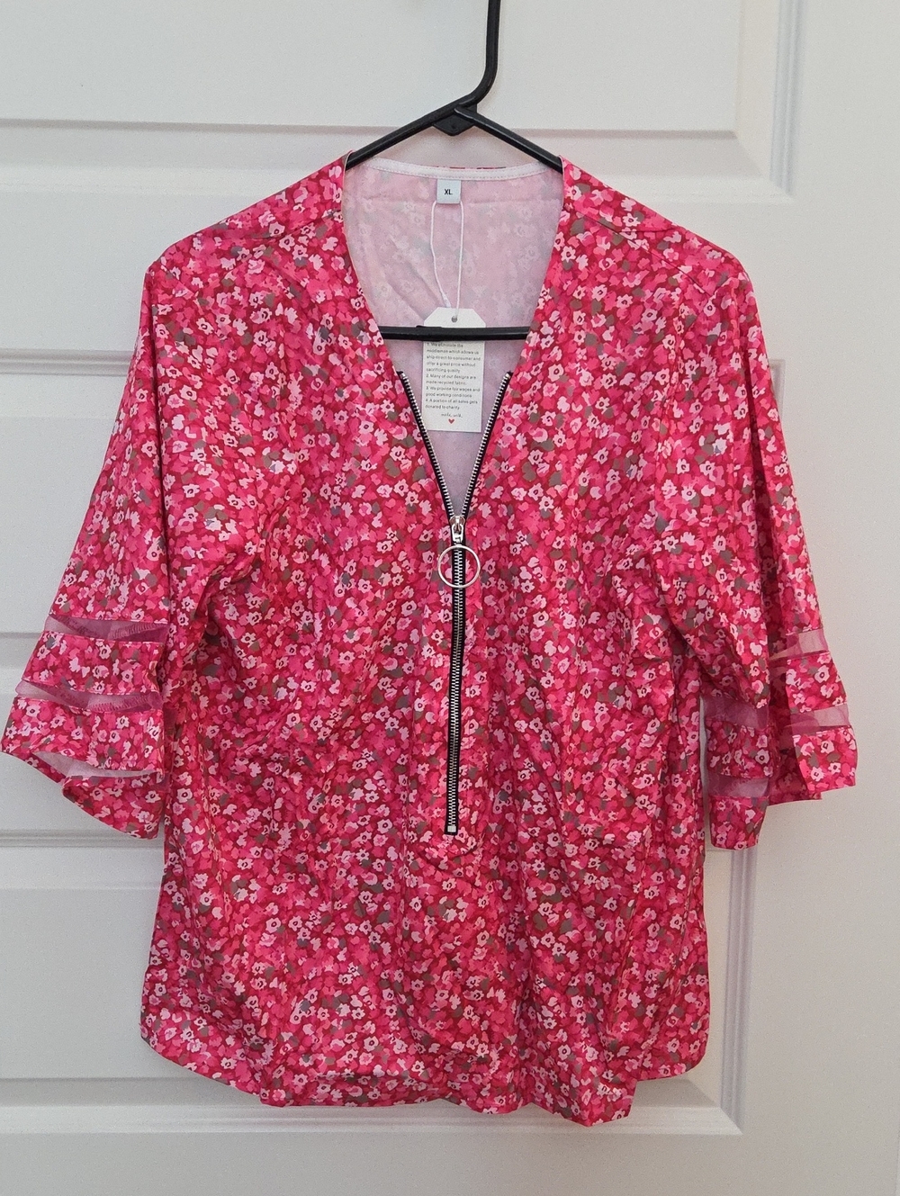 NWT - Women's Pink Floral Zip Front Blouse